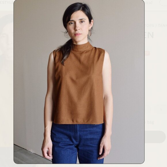 Ali Golden - Black Raw Silk Mock Neck Tank - Size Small - Picture 3 of 6